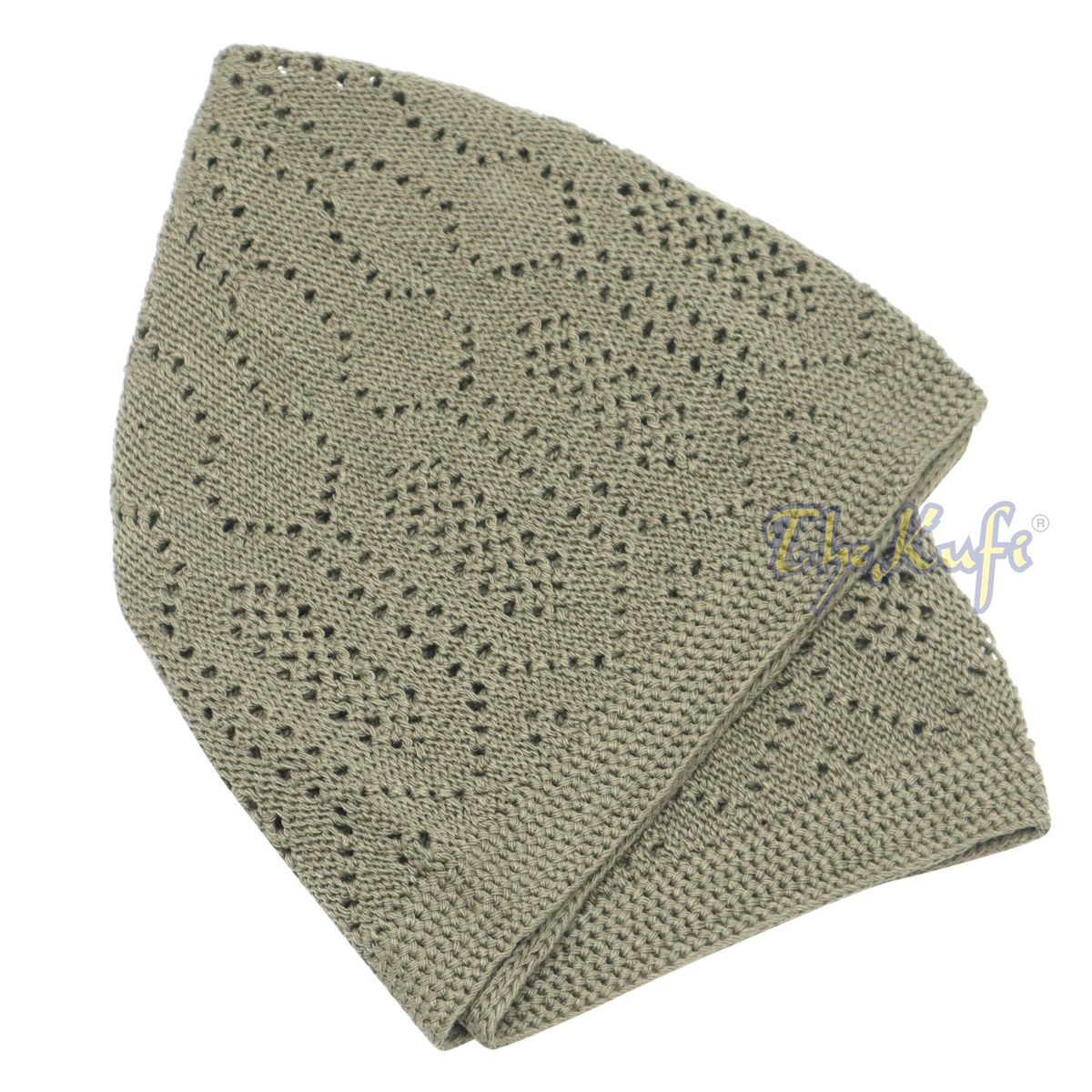 Olive Cotton Machine Knit Open-Work Turkish Kufi