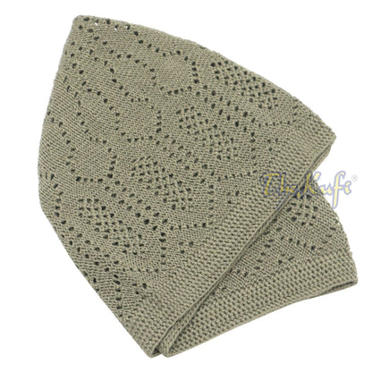 Olive Cotton Machine Knit Open-Work Turkish Kufi