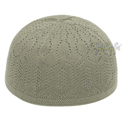 Olive Cotton Machine Knit Open-Work Turkish Kufi