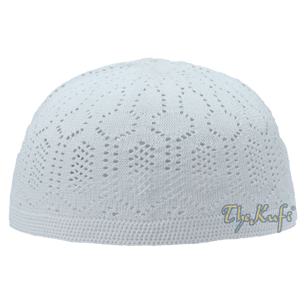 White Kufi Cap Turkish-Style Mercan® Machine-Knit Prayer Hat Taqiyah