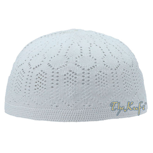 White Kufi Cap Turkish-Style Mercan® Machine-Knit Prayer Hat Taqiyah