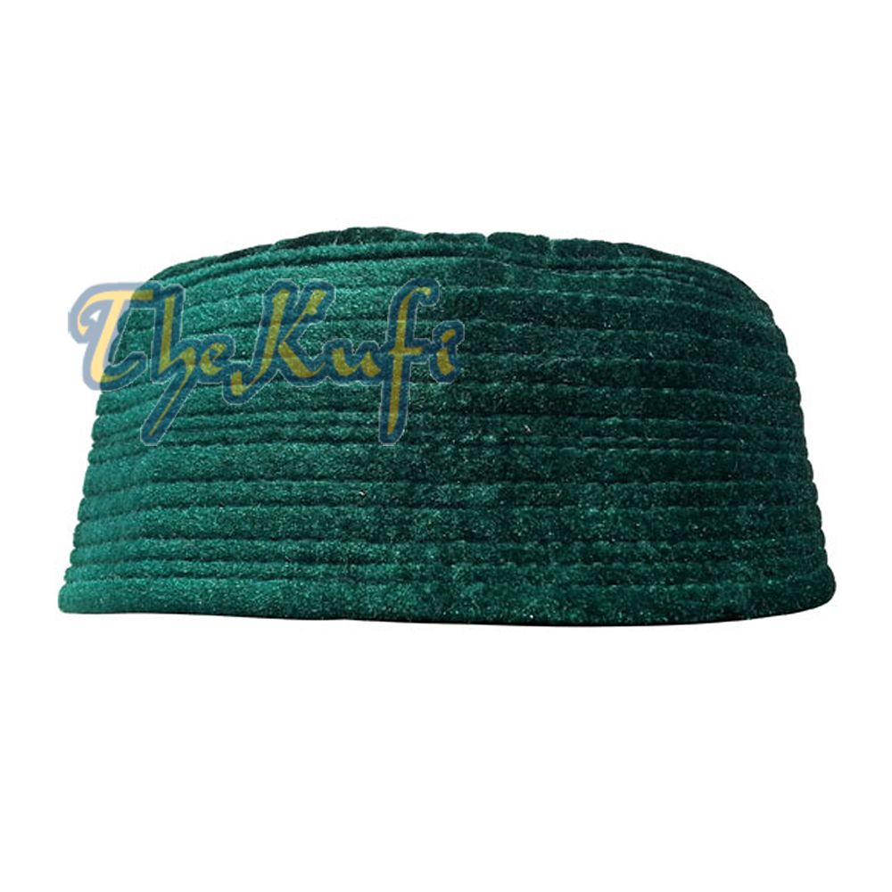 Dark Green Semi-Rigid Velveteen Kufi Hat Bani Hasyim Prayer Cap