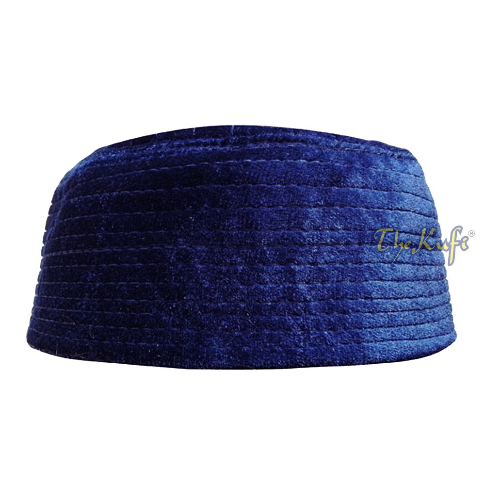 Dark Semi-Rigid Cobalt Blue Velveteen Bani Hasyim Kufi Hat