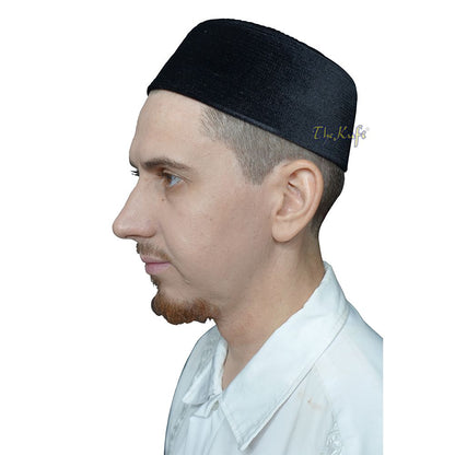 Premium Black Rigid Velvet Turkish Chechen Style Kufi Muslim Hat