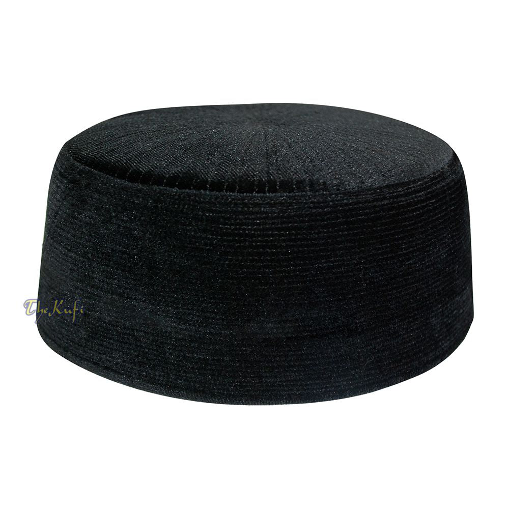 Premium Black Rigid Velvet Turkish Chechen Style Kufi Muslim Hat
