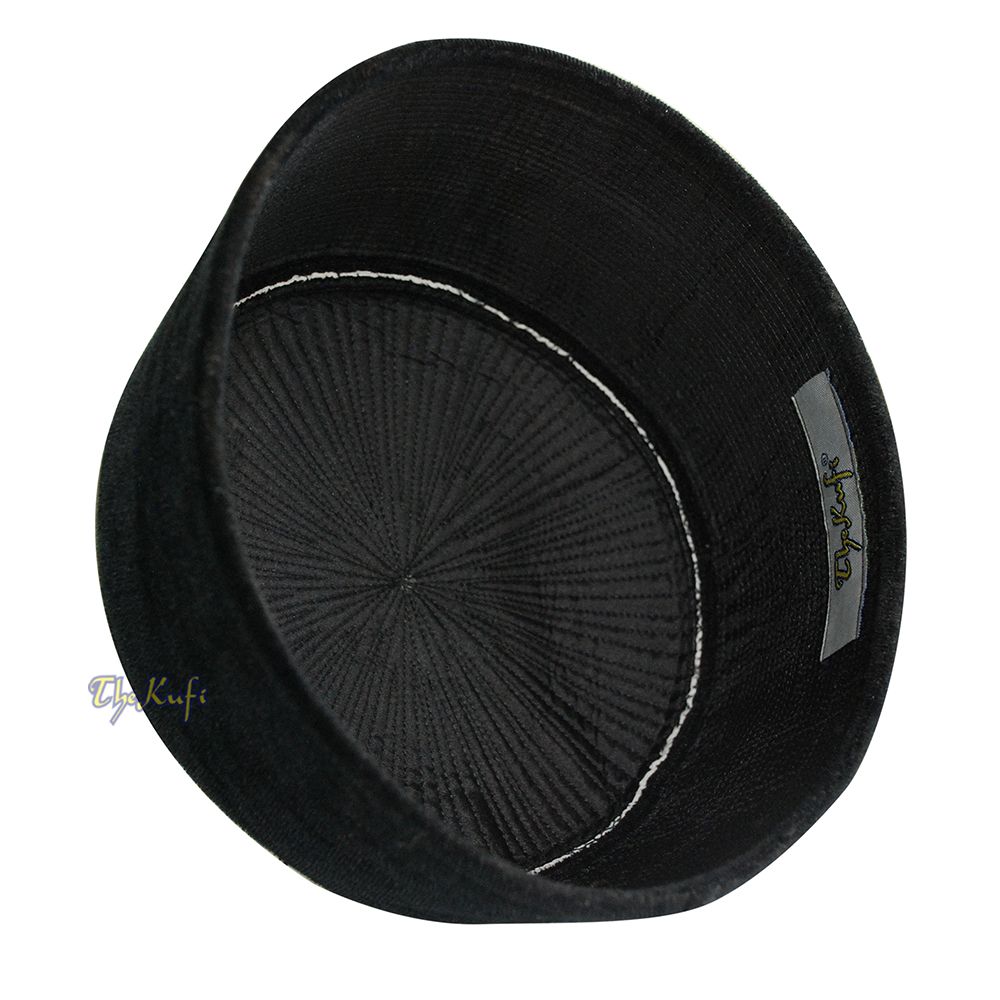 Premium Black Rigid Velvet Turkish Chechen Style Kufi Muslim Hat