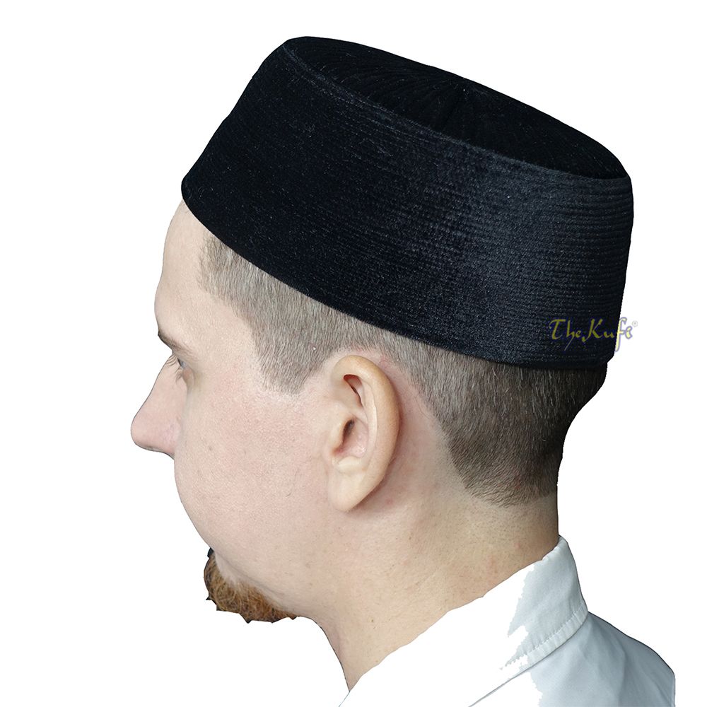 Premium Black Rigid Velvet Turkish Chechen Style Kufi Muslim Hat