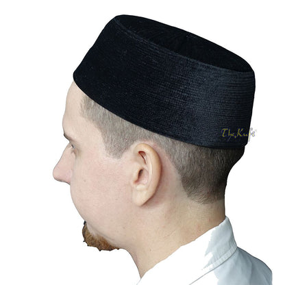 Premium Black Rigid Velvet Turkish Chechen Style Kufi Muslim Hat