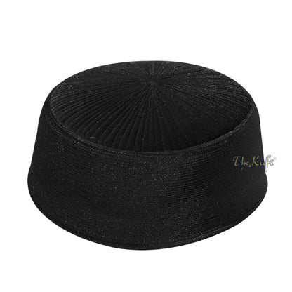 Premium Black Rigid Velvet Turkish Chechen Style Kufi Muslim Hat
