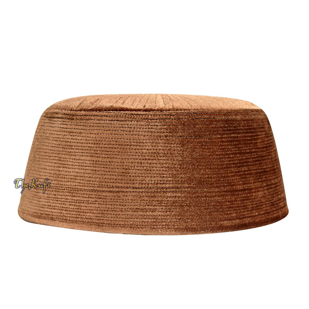 Premium Brown Rigid Velveteen Turkish Chechen Style Islamic Kufi Hat