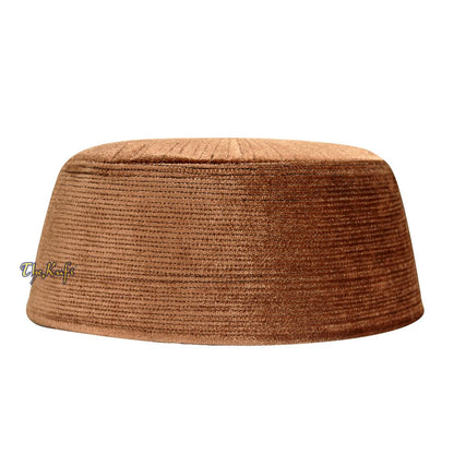 Premium Brown Rigid Velveteen Turkish Chechen Style Islamic Kufi Hat