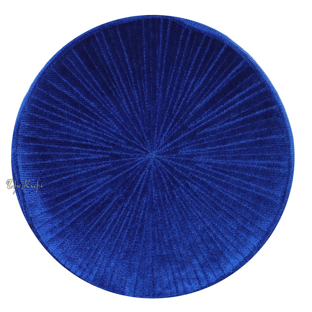 Blue Premium Velvet Turkish Chechen Style Rigid Kufi Hat