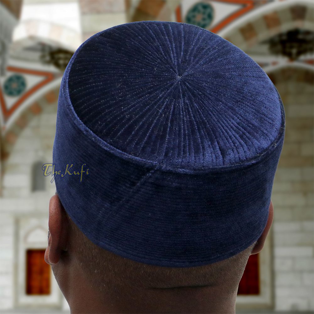Premium Dark Cobalt Blue Rigid Velvet Turkish Chechen Style Kufi Hat