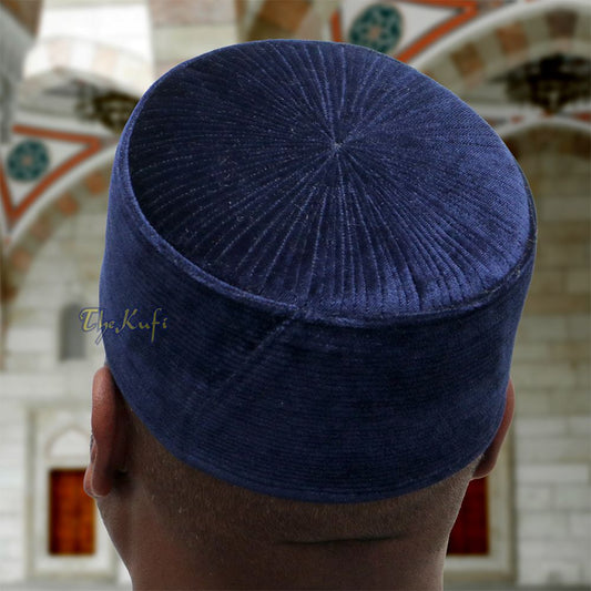 Premium Dark Cobalt Blue Rigid Velvet Turkish Chechen Style Kufi Hat