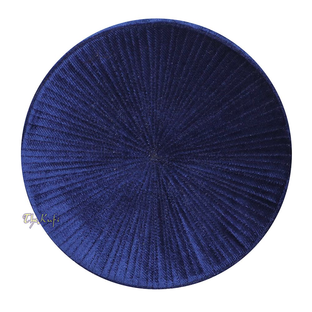 Premium Dark Cobalt Blue Rigid Velvet Turkish Chechen Style Kufi Hat