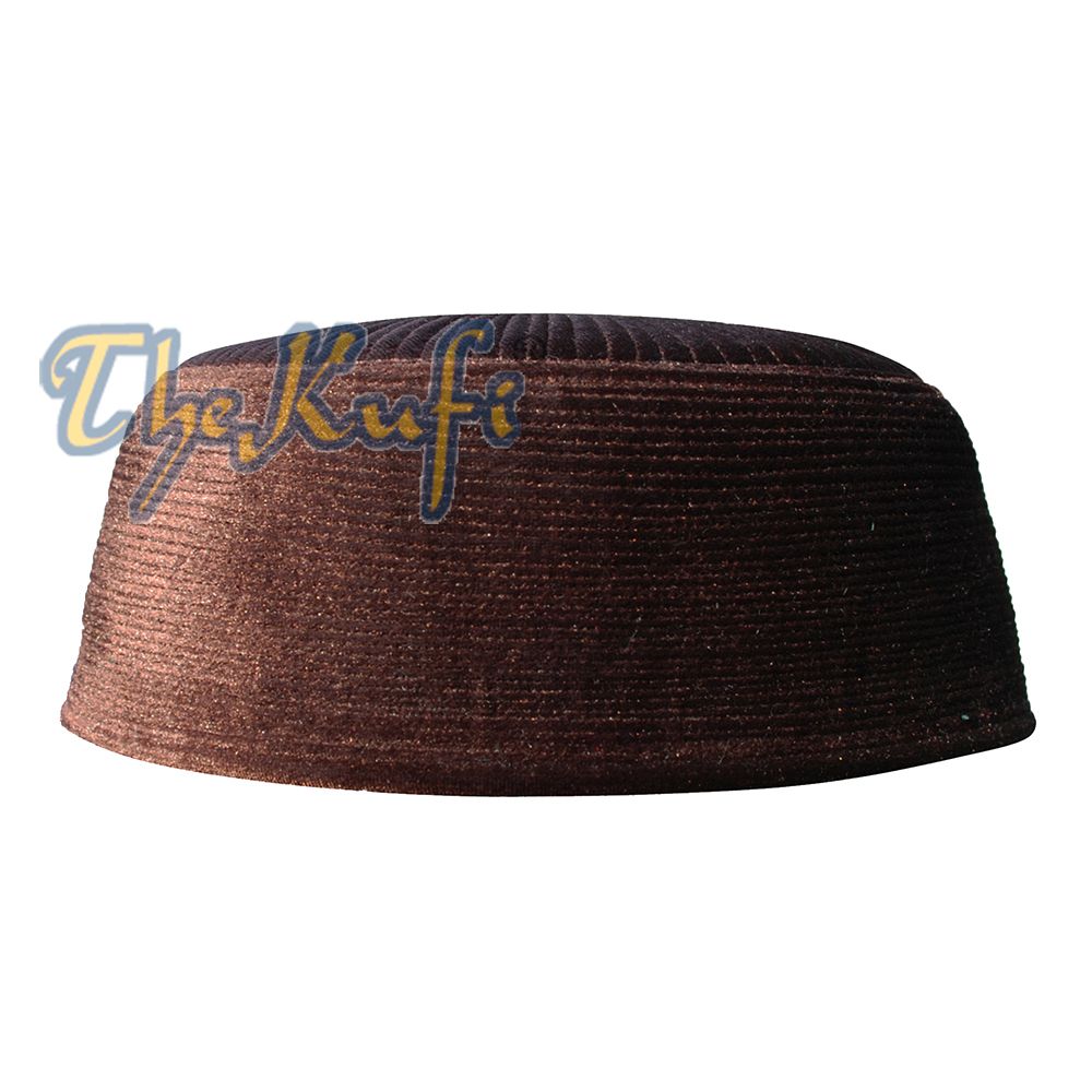 Premium Dark Brown Handmade Rigid Velvet Turkish Chechen Style Kufi Hat