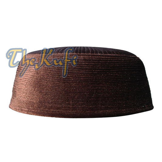 Premium Dark Brown Handmade Rigid Velvet Turkish Chechen Style Kufi Hat
