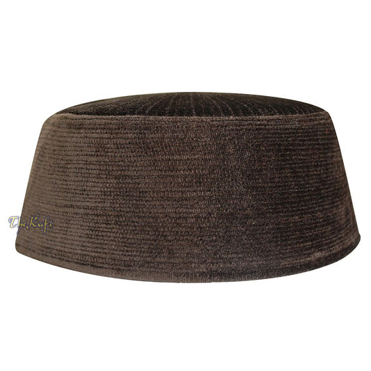 Premium Velvet Kufi Hat – Extra Dark Brown Rigid Turkish Chechen Style Cap