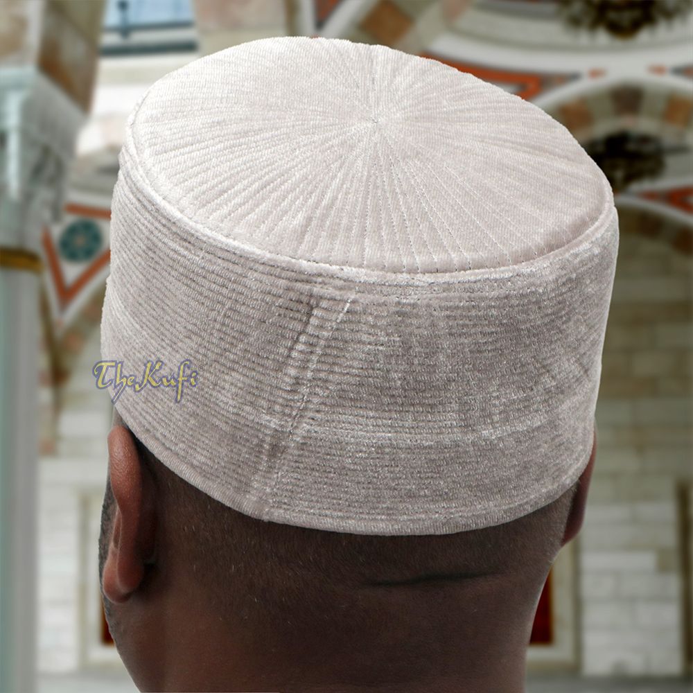 Premium Gray Velvet Turkish Fez Chechen Style Kufi Hat from Muslim Men