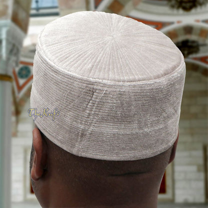 Premium Gray Velvet Turkish Fez Chechen Style Kufi Hat from Muslim Men