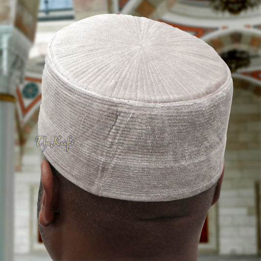 Premium Gray Velvet Turkish Fez Chechen Style Kufi Hat from Muslim Men