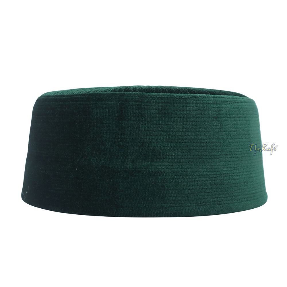 Premium Dark Green Rigid Velvet Turkish Chechen Style Kufi Hat