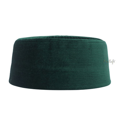 Premium Dark Green Rigid Velvet Turkish Chechen Style Kufi Hat