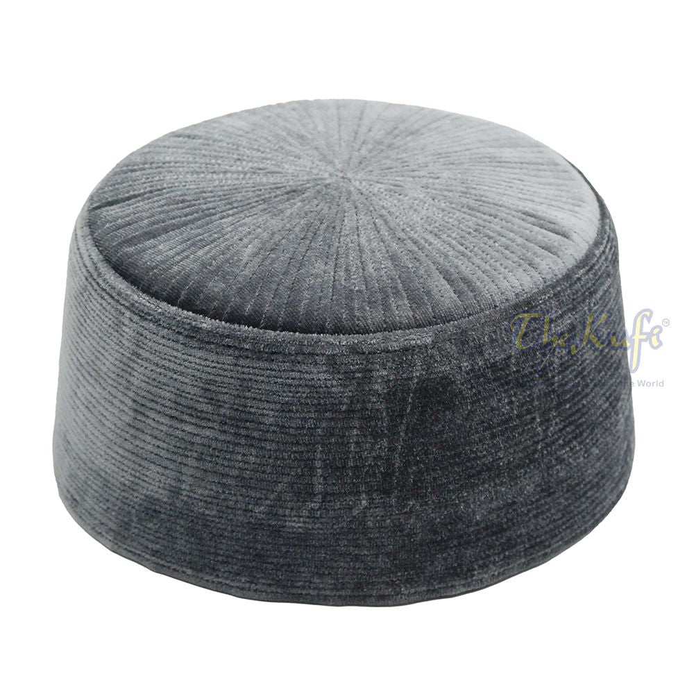 Dark Gray Premium Velvet Rigid Turkish Chechen Style Kufi Hat for Muslims