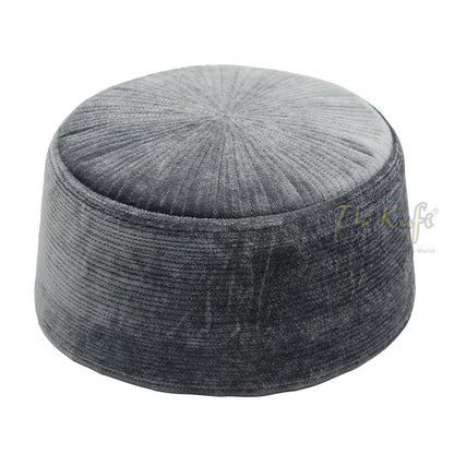 Dark Gray Premium Velvet Rigid Turkish Chechen Style Kufi Hat for Muslims