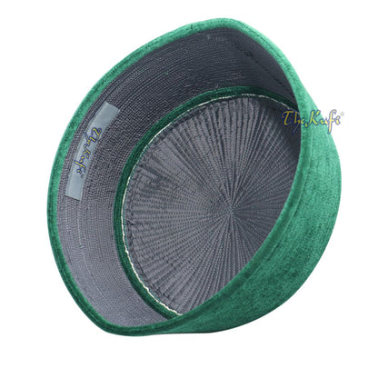 Premium Medina Green Rigid Velvet Turkish Chechen Style Kufi Hat