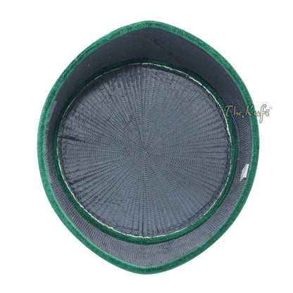 Premium Medina Green Rigid Velvet Turkish Chechen Style Kufi Hat