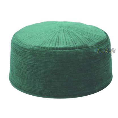 Premium Medina Green Rigid Velvet Turkish Chechen Style Kufi Hat