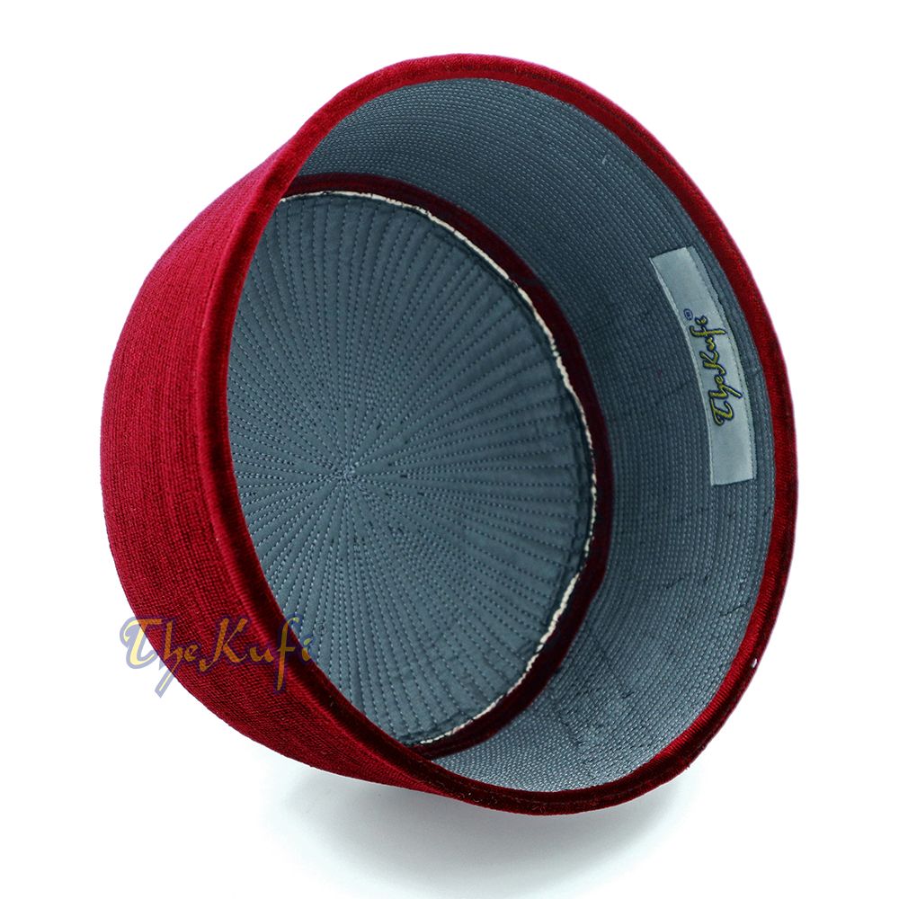 Premium Maroon Velvet Turkish Chechen Style Rigid Islamic Kufi Hat