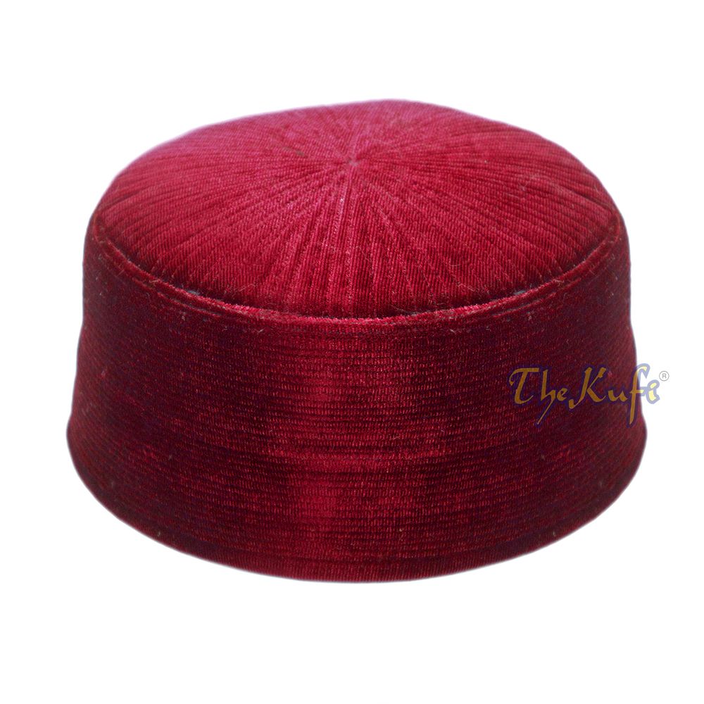 Premium Maroon Velvet Turkish Chechen Style Rigid Islamic Kufi Hat