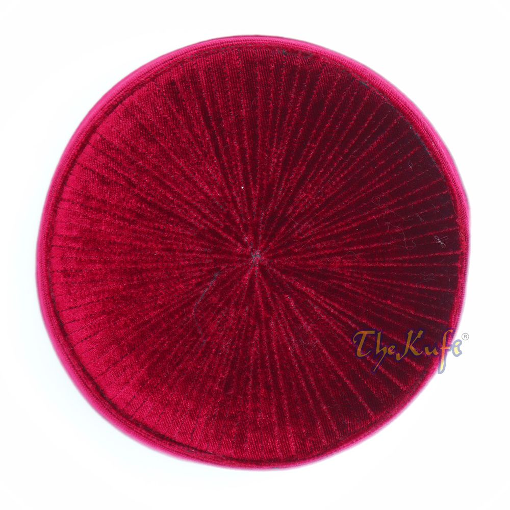 Premium Maroon Velvet Turkish Chechen Style Rigid Islamic Kufi Hat
