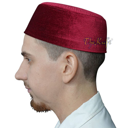 Premium Maroon Velvet Turkish Chechen Style Rigid Islamic Kufi Hat