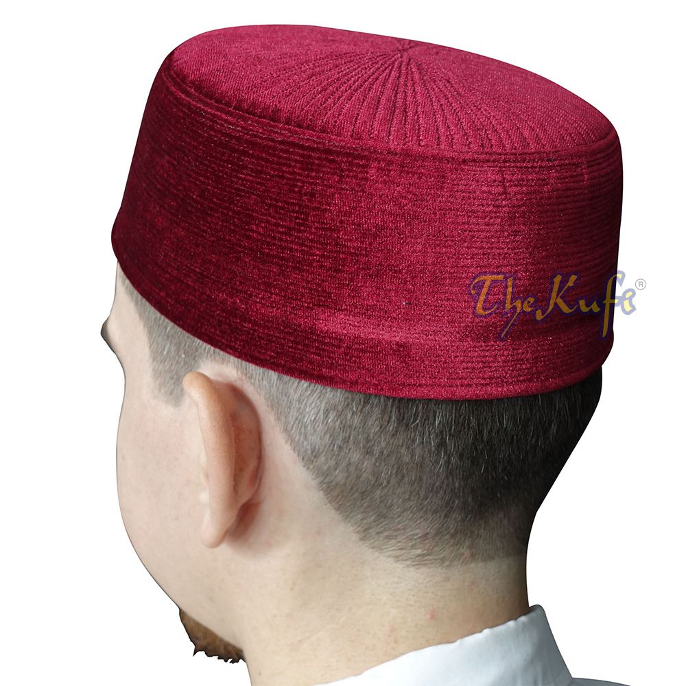 Premium Maroon Velvet Turkish Chechen Style Rigid Islamic Kufi Hat