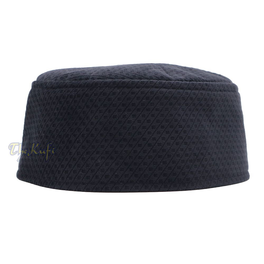 Dark Navy Blue Smooth Velvet Semi-Rigid Kufi Hat Turkish Takke Prayer Cap