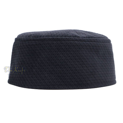 Dark Navy Blue Smooth Velvet Semi-Rigid Kufi Hat Turkish Takke Prayer Cap