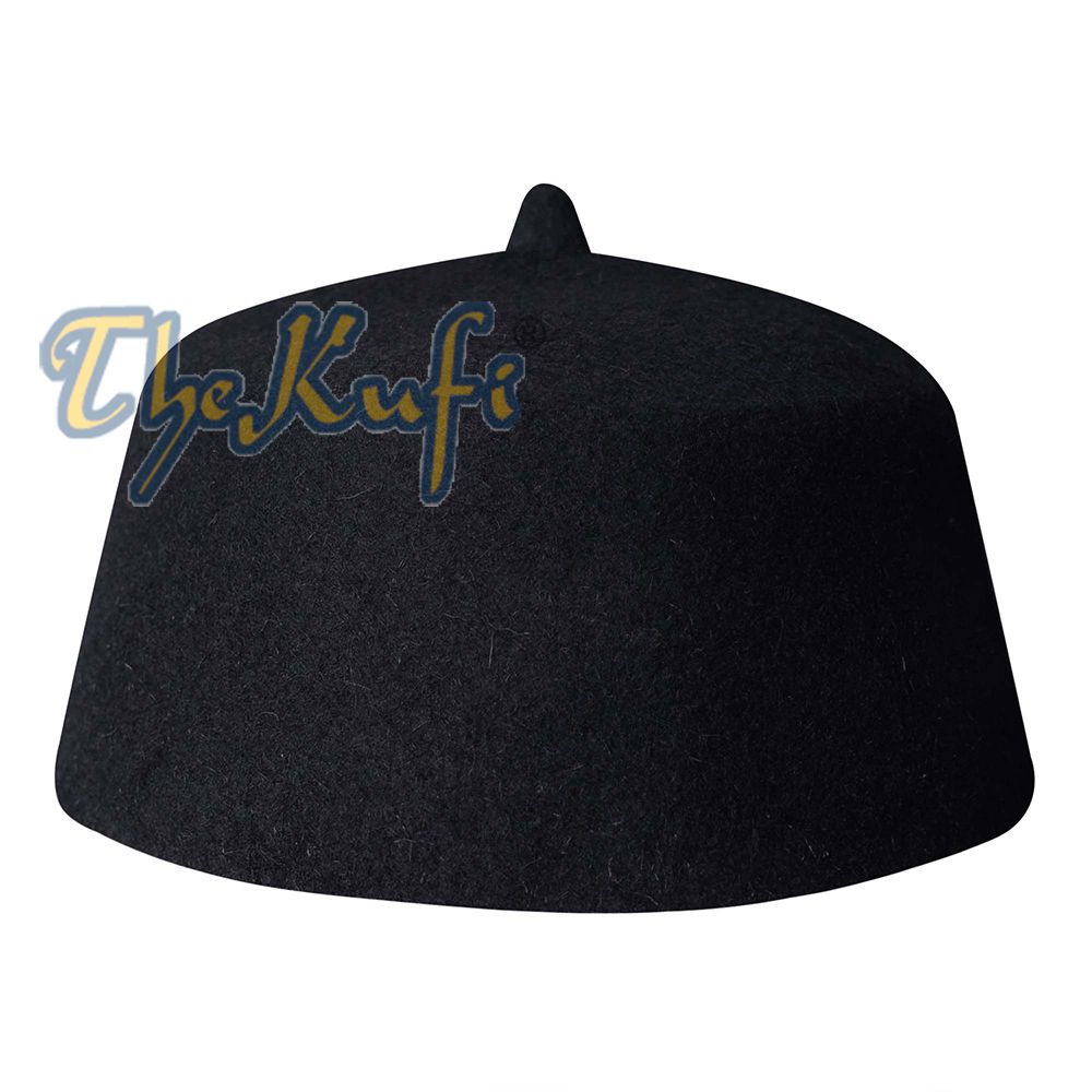 Black Felt Wool Fez Hat with Tip Kufi Prayer Cap