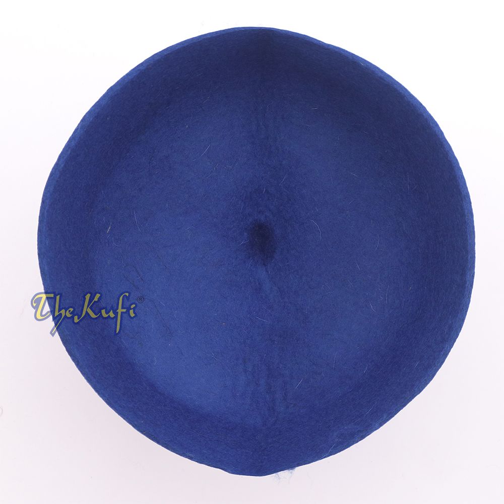Blue Felt Wool Fez Hat with Tip Kufi Prayer Cap