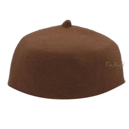 Camel Brown Felt Wool Fez Hat with Tip Kufi Prayer Cap
