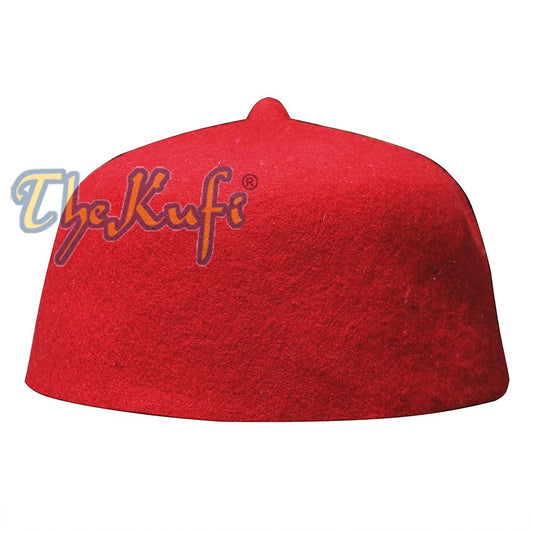 Red Felt Wool Fez Hat with Tip Kufi Prayer Cap