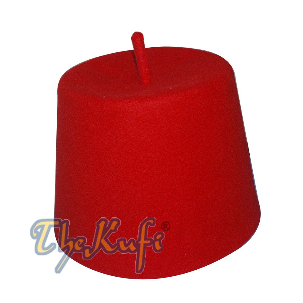 Tall Red Fez Tradition Felt Perforated Tarboosh with Stem