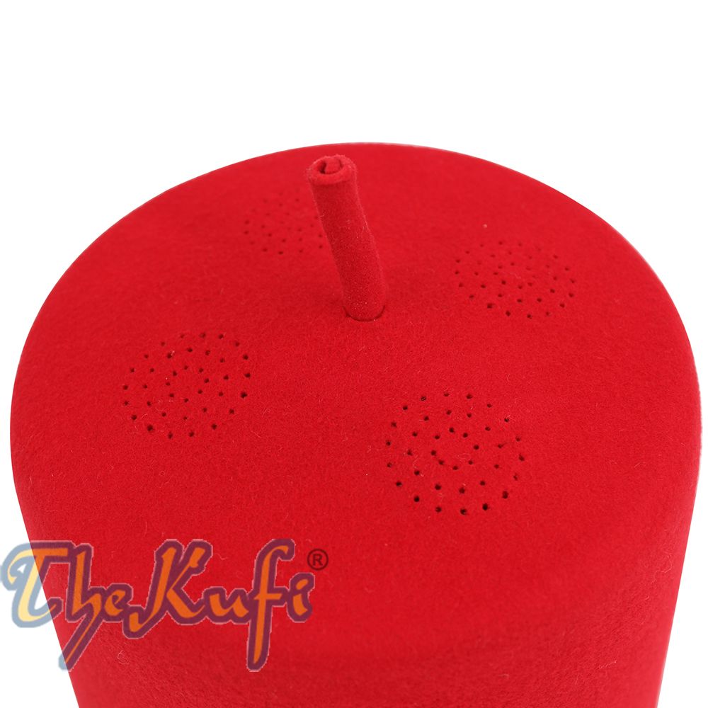 Tall Red Fez Tradition Felt Perforated Tarboosh with Stem