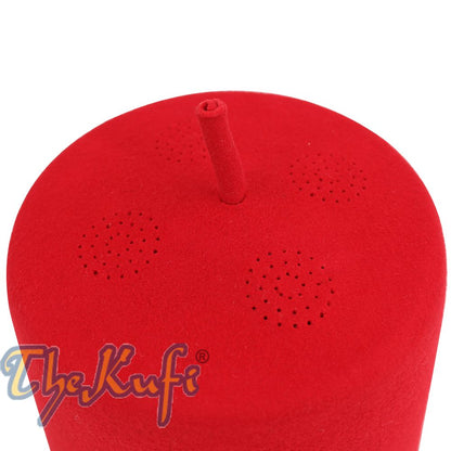 Tall Red Fez Tradition Felt Perforated Tarboosh with Stem