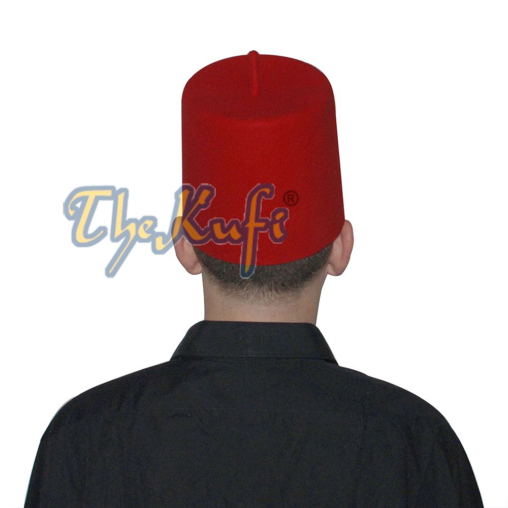Tall Red Fez Tradition Felt Perforated Tarboosh with Stem