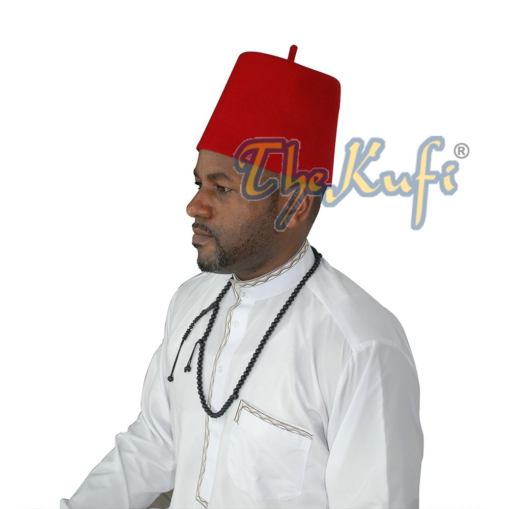 Tall Red Fez Tradition Felt Perforated Tarboosh with Stem