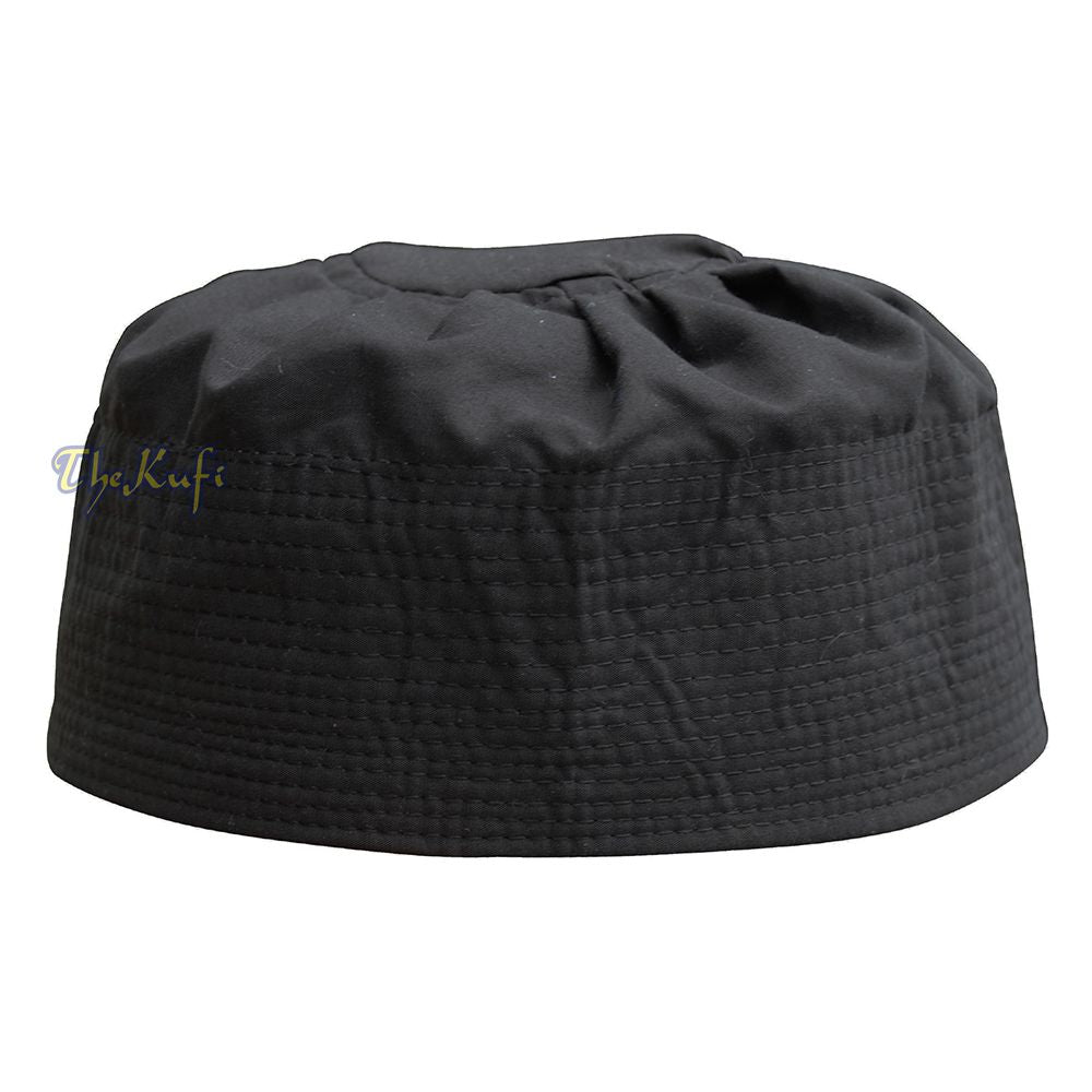 Black Fabric Ijazi Pleated-Top Cotton Blend Naqshabandi Ijazi Kufi Cap