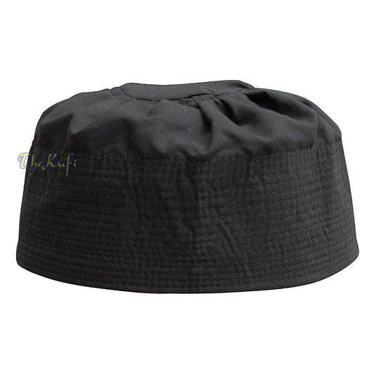 Black Fabric Ijazi Pleated-Top Cotton Blend Naqshabandi Ijazi Kufi Cap